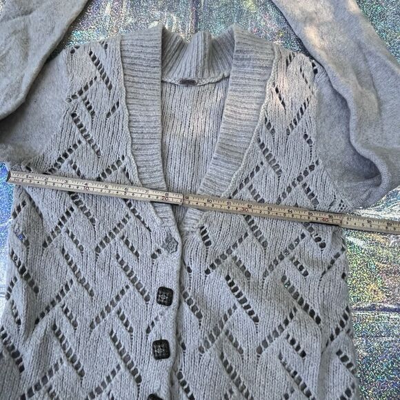FREE PEOPLE Wool Eyelet Lace Ruffle Button Cardigan Womens S? Beige Boho Cottage - Picture 8 of 8
